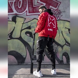 Fabric of the Universe 2XL Techwear Graphic Red Bomber Jacket